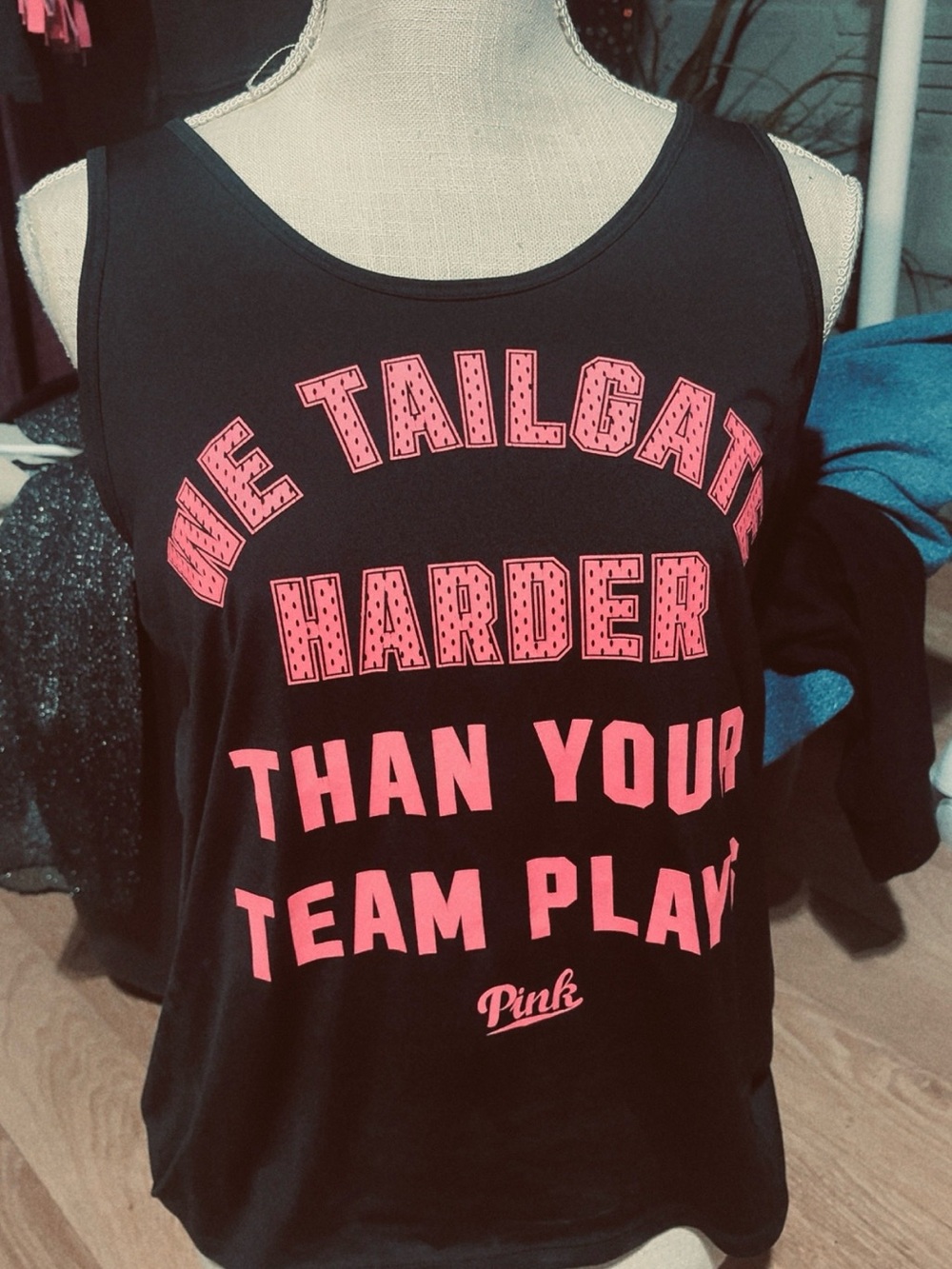 PINK Victoria's Secret Black Tank with Neon Pink Slogan